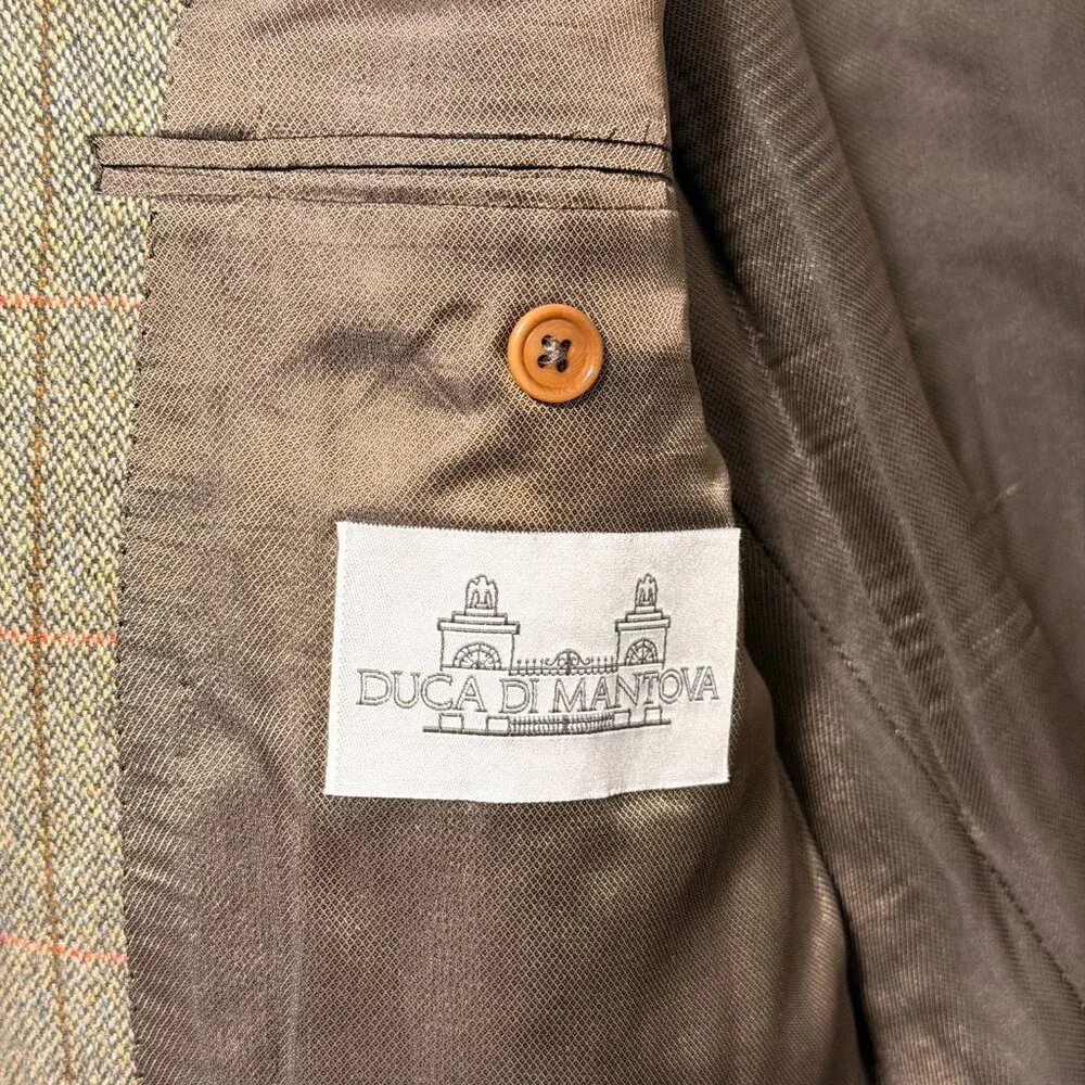 Italian Wool Herringbone Blazer 46L - Gray Red Windowpane Sport Coat Lubiam